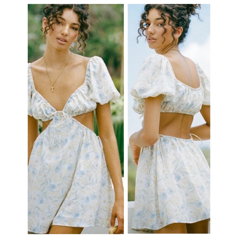 Sabo‎ Skirt Eilish Dress Women XS Bluebell Floral Cutout Puff Sleeve Mini